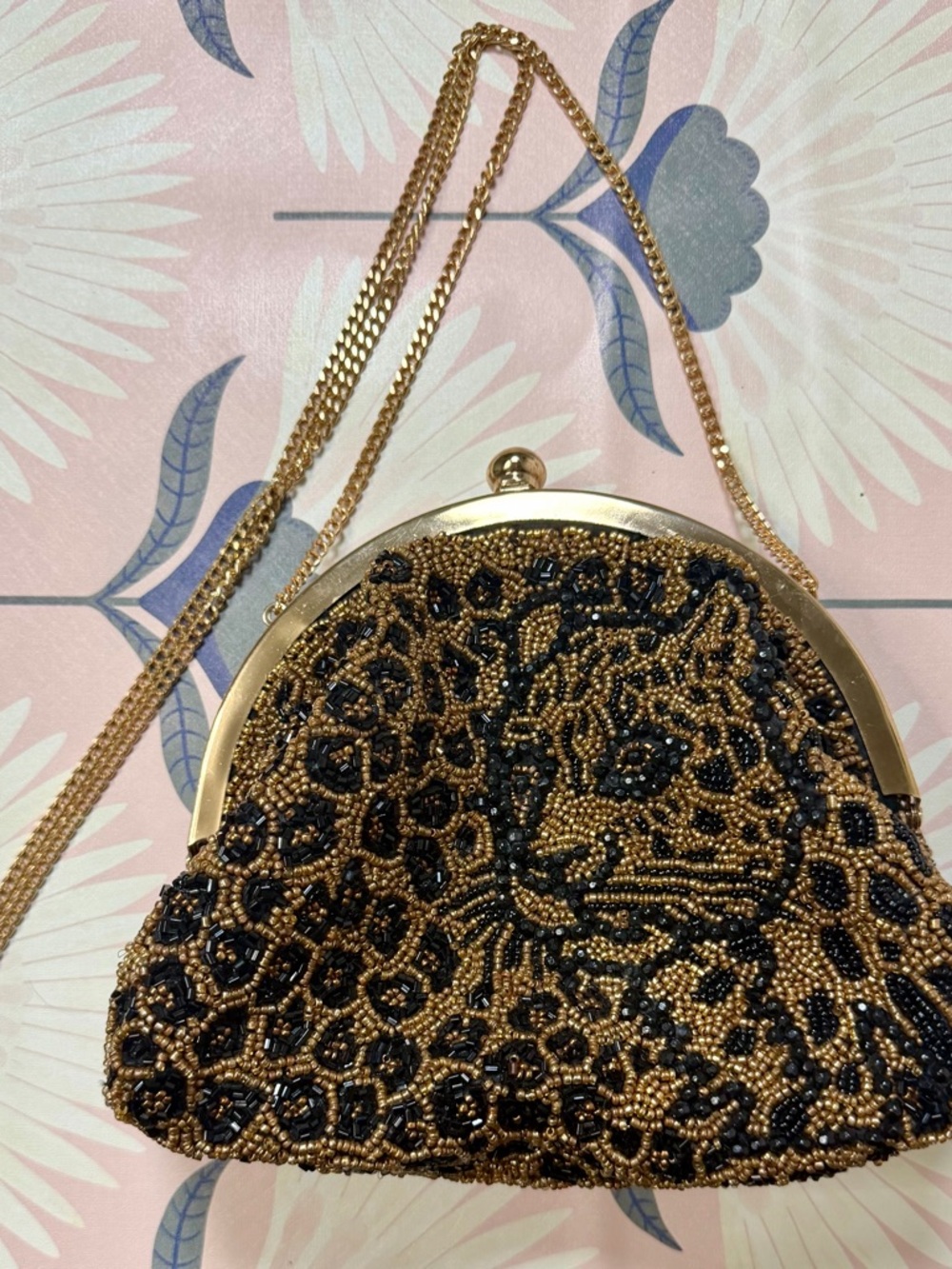 Source Unknown Beaded Leopard-Print Evening Bag in Gold and Black